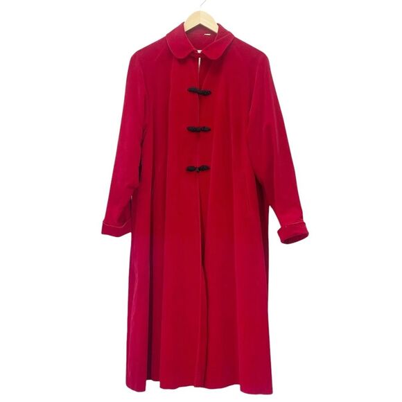 Vintage 1950s Red Velvet Long Evening Swing Coat Size Medium Rockabilly Festive - Picture 7 of 16